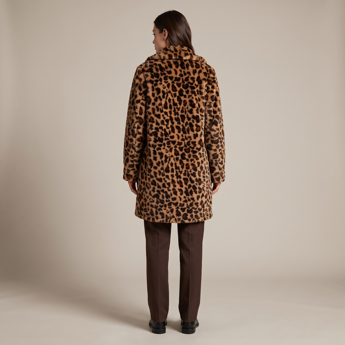 Leopard Print Faux Fur Longline Coat
