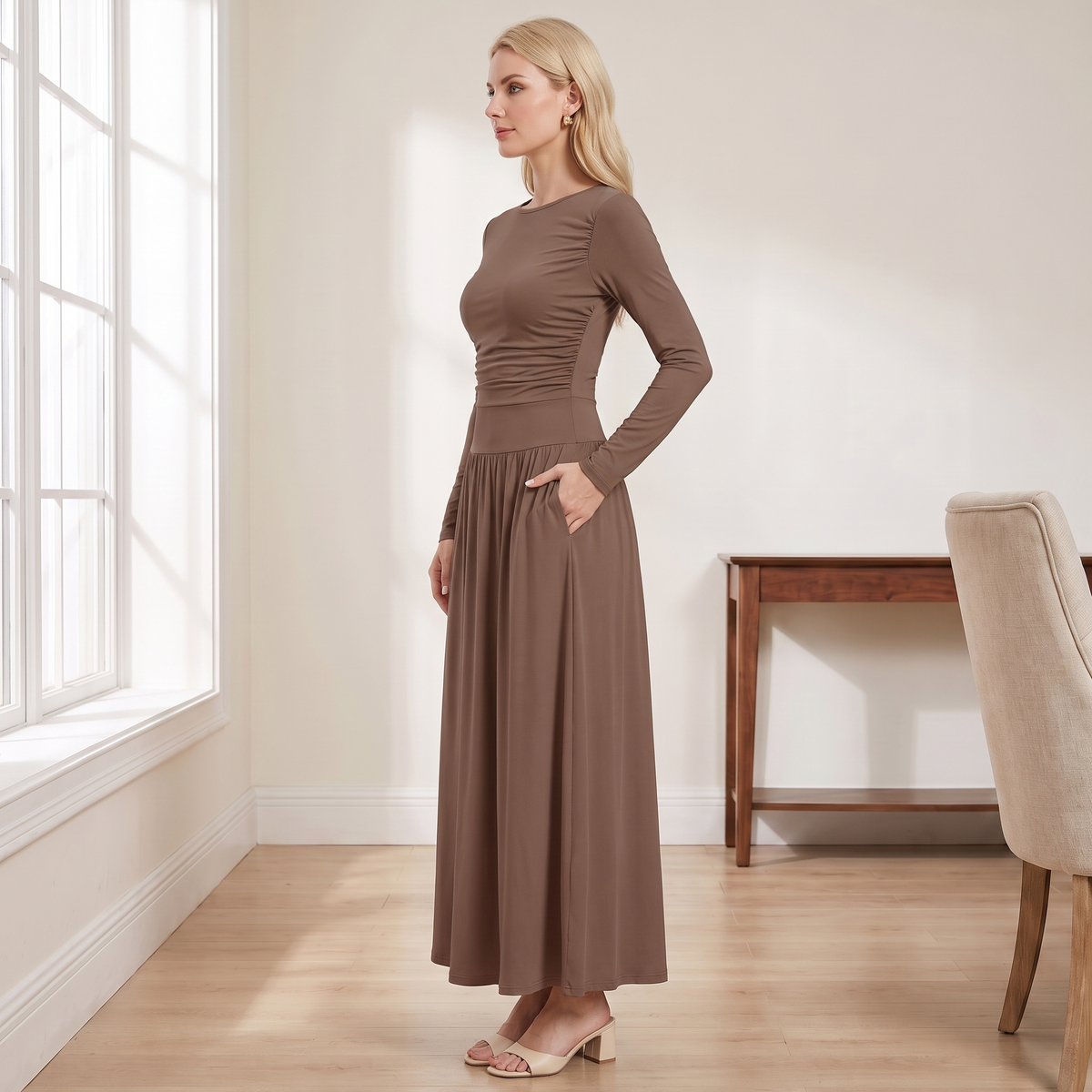 Long Sleeve Maxi Dress with Pockets
