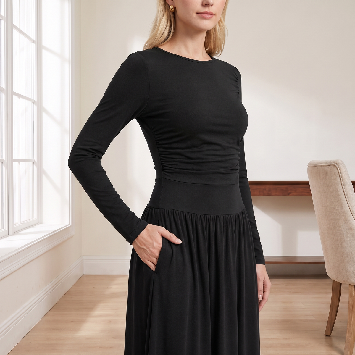 Long Sleeve Maxi Dress with Pockets
