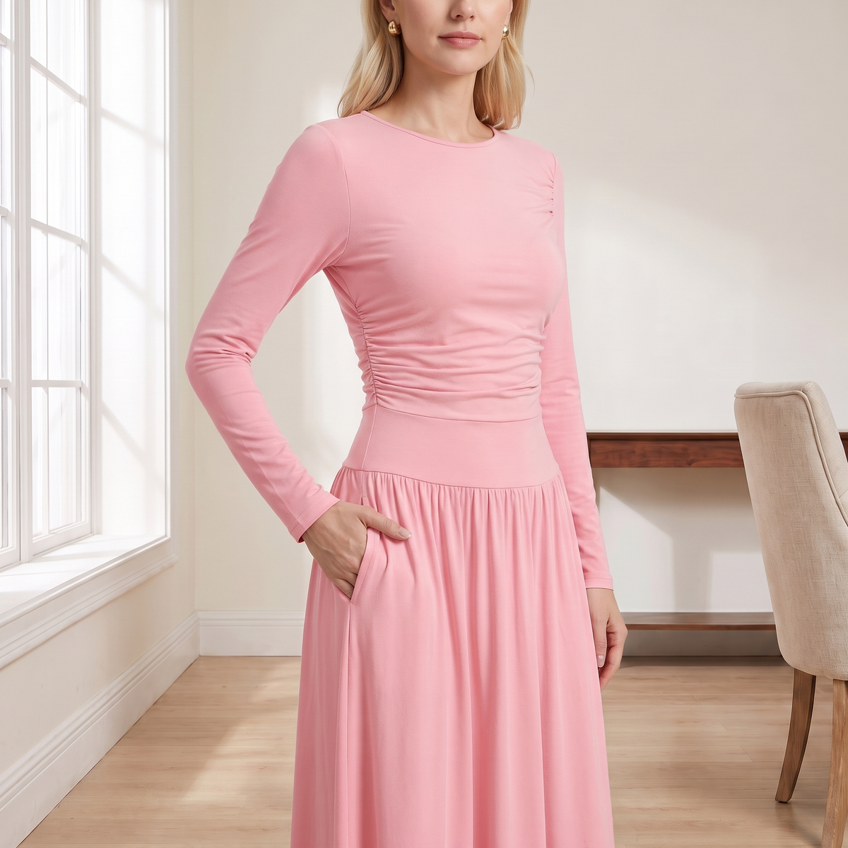 Long Sleeve Maxi Dress with Pockets