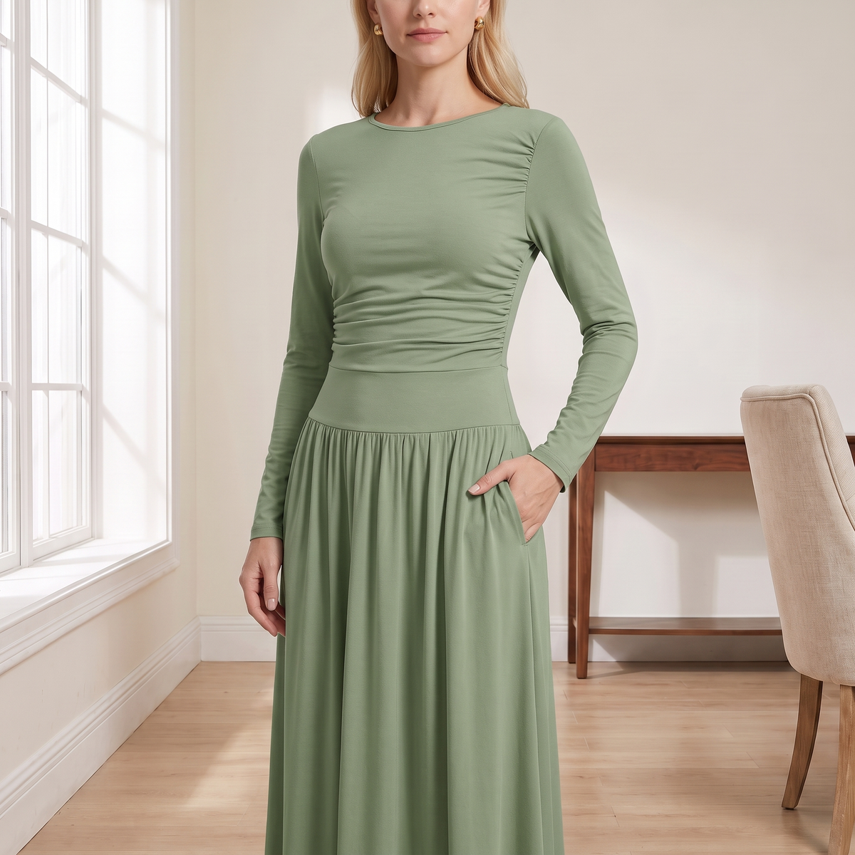 Long Sleeve Maxi Dress with Pockets