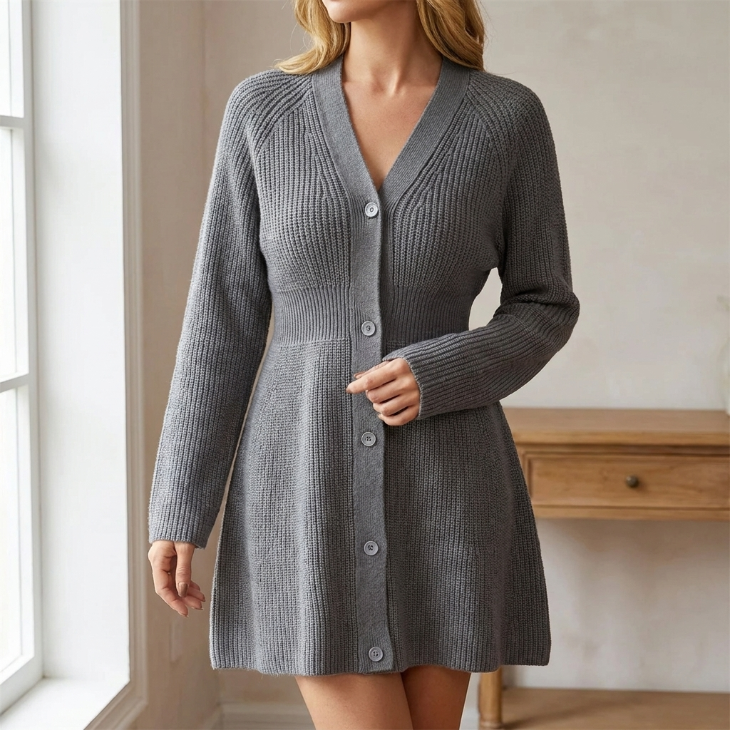 Button-Down Knitted Sweater Dress