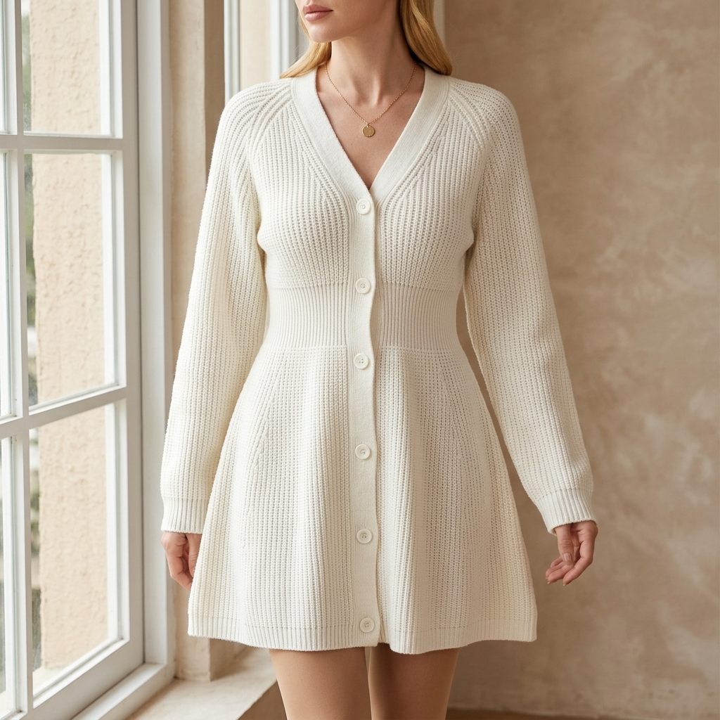Button-Down Knitted Sweater Dress