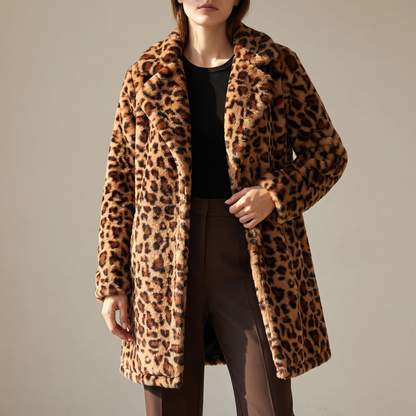 Leopard Print Faux Fur Longline Coat