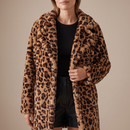Leopard Print Faux Fur Longline Coat