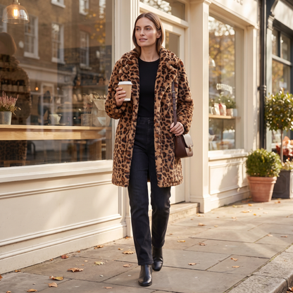 Leopard Print Faux Fur Longline Coat