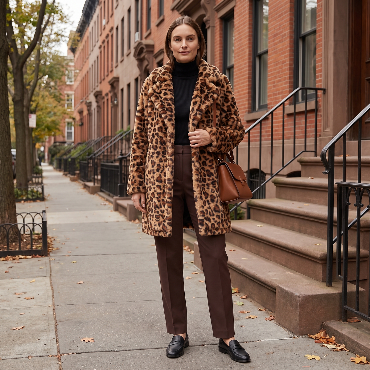 Leopard Print Faux Fur Longline Coat