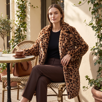 Leopard Print Faux Fur Longline Coat