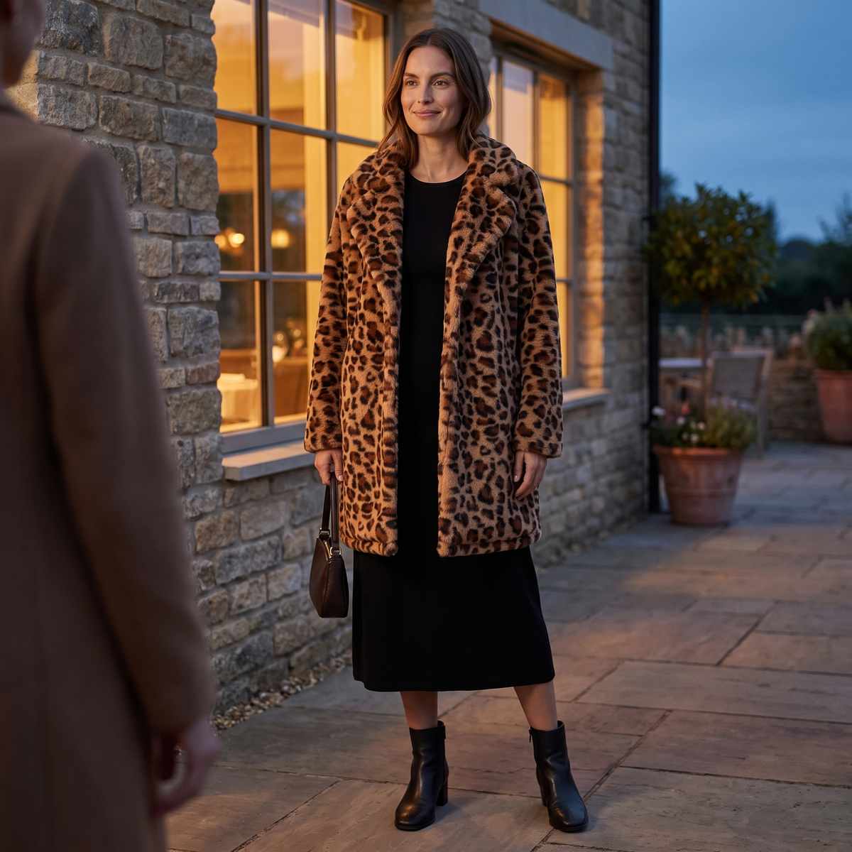 Leopard Print Faux Fur Longline Coat