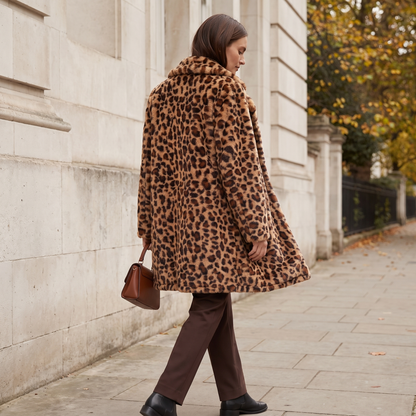 Leopard Print Faux Fur Longline Coat