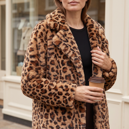 Leopard Print Faux Fur Longline Coat