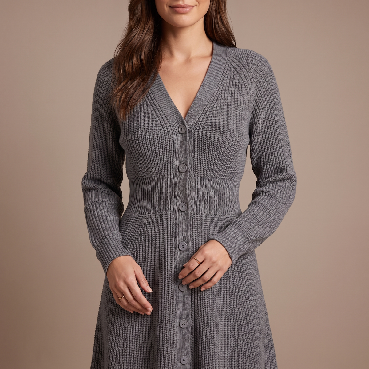 Button-Down Knitted Sweater Dress