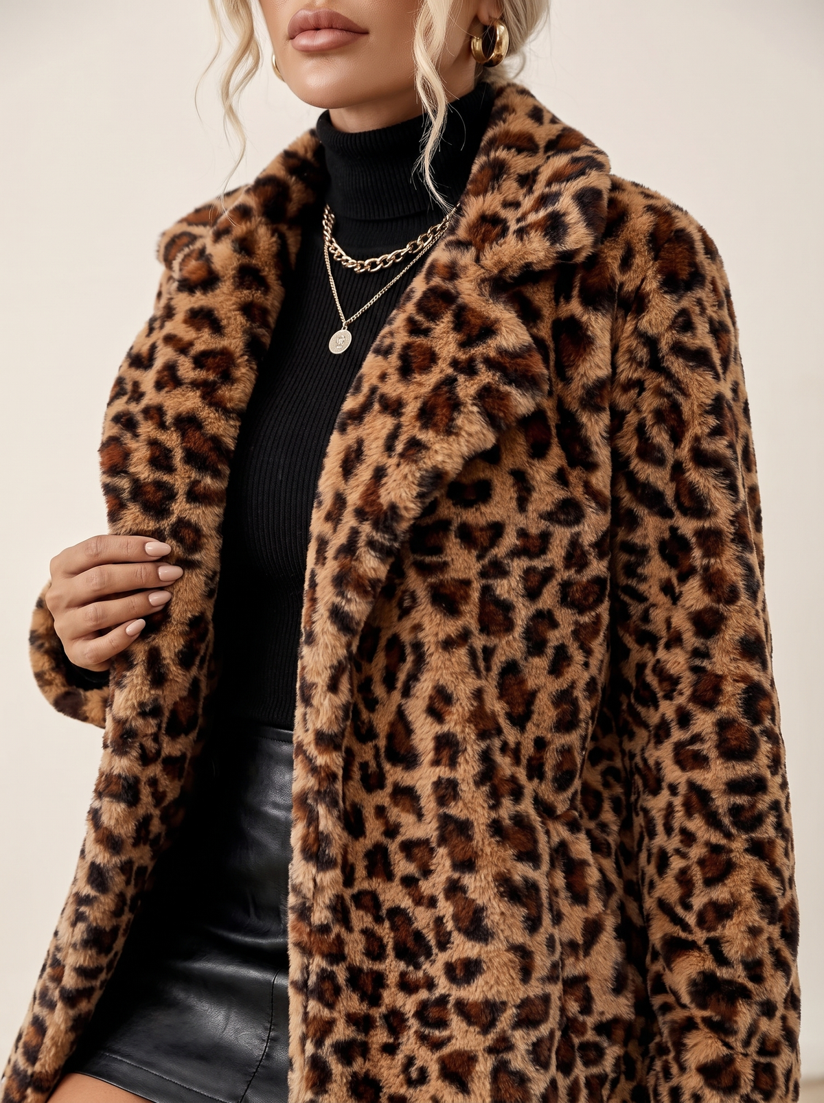 Leopard Print Faux Fur Coat