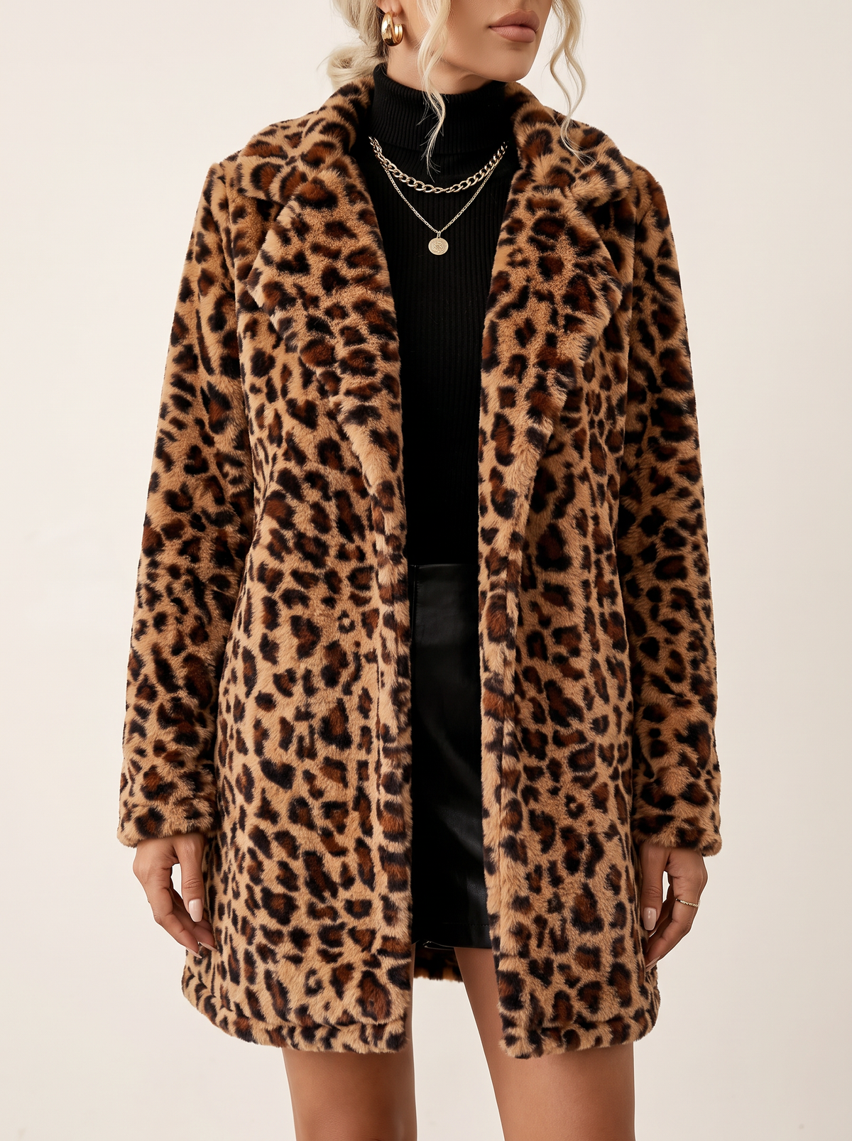 Leopard Print Faux Fur Coat