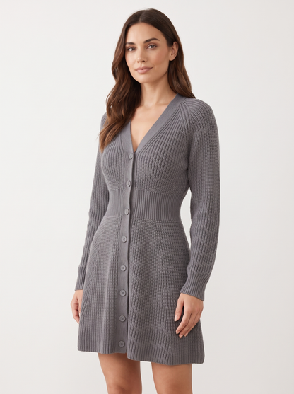 Button-Down Knitted Sweater Dress
