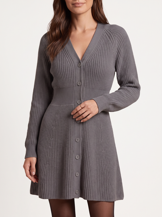 Button-Down Knitted Sweater Dress