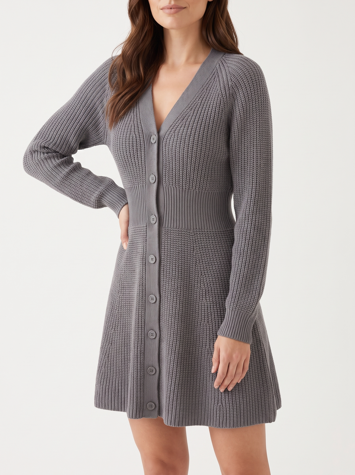 Button-Down Knitted Sweater Dress