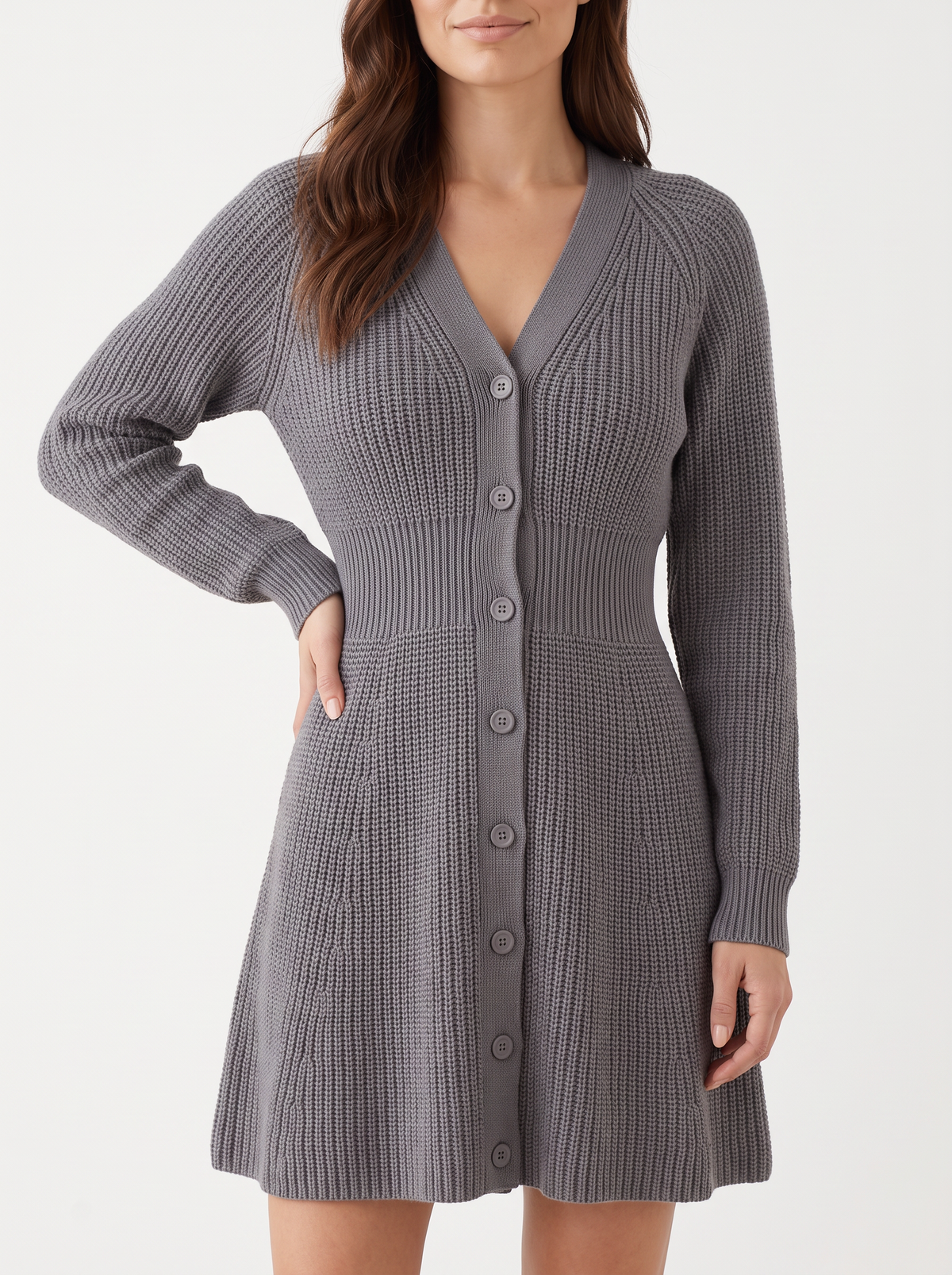 Button-Down Knitted Sweater Dress