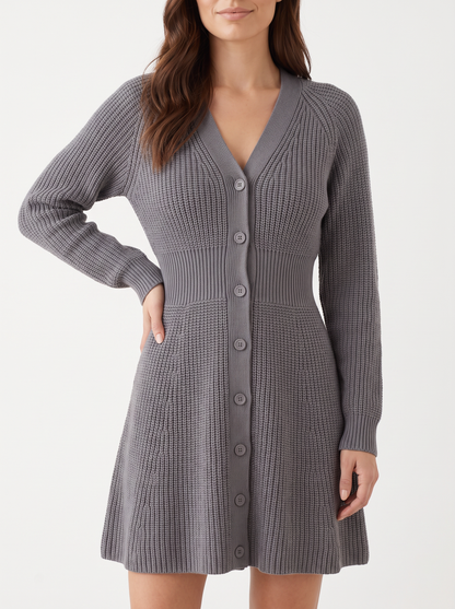 Button-Down Knitted Sweater Dress