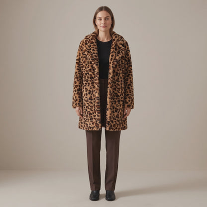 Leopard Print Faux Fur Longline Coat